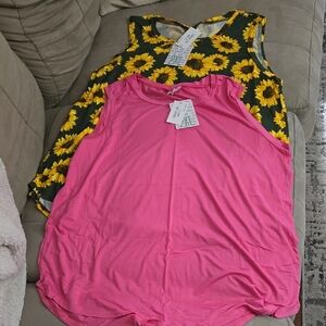 2 LULAROE COCOA TANKS - Sunflower and Pink Sleeveless Tops